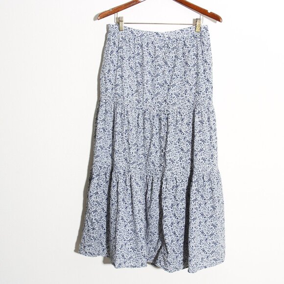 Madewell Button-Front Tiered Maxi Skirt in Florentine Floral Ditsy Blue Sz Small - Picture 2 of 12